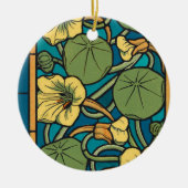 Blauw gele Nasturtium Flower Nouveau Pattern Keramisch Ornament (Voorkant)