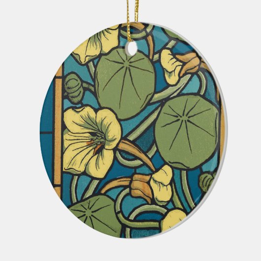 Blauw gele Nasturtium Flower Nouveau Pattern Keramisch Ornament (Links)