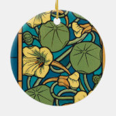 Blauw gele Nasturtium Flower Nouveau Pattern Keramisch Ornament (Achterkant)