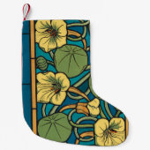 Blauw gele Nasturtium Flower Nouveau Pattern Kleine Kerstsok (Voorkant)