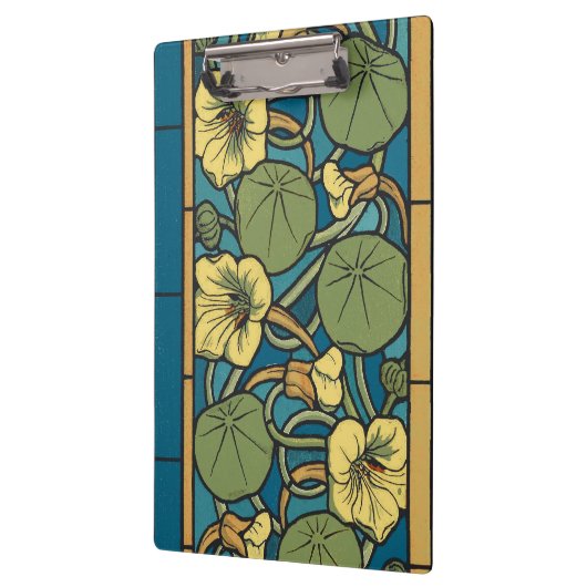 Blauw gele Nasturtium Flower Nouveau Pattern Klembord (Links)