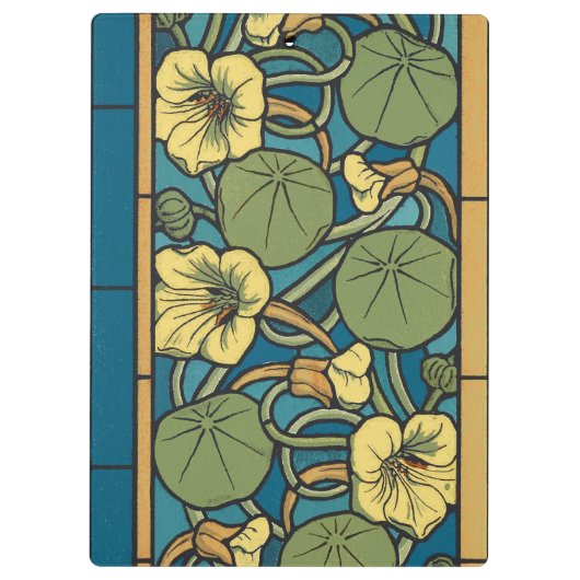 Blauw gele Nasturtium Flower Nouveau Pattern Klembord (Achterkant)