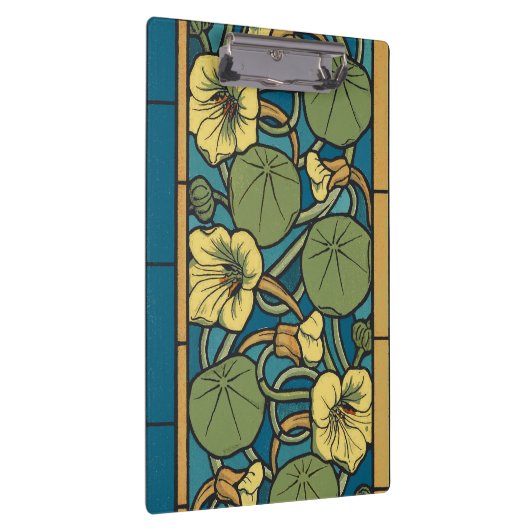 Blauw gele Nasturtium Flower Nouveau Pattern Klembord (Rechts)