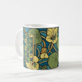 Blauw gele Nasturtium Flower Nouveau Pattern Koffiemok (Voorkant links)