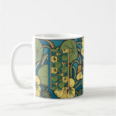 Blauw gele Nasturtium Flower Nouveau Pattern Koffiemok (Links)