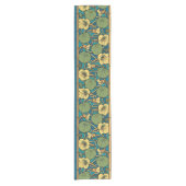 Blauw gele Nasturtium Flower Nouveau Pattern Korte Tafelloper (Voorkant)