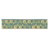 Blauw gele Nasturtium Flower Nouveau Pattern Korte Tafelloper (Horizontaal)