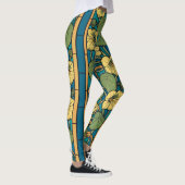 Blauw gele Nasturtium Flower Nouveau Pattern Leggings (Rechts)