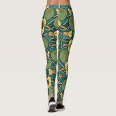 Blauw gele Nasturtium Flower Nouveau Pattern Leggings (Achterkant)