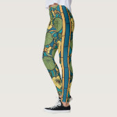 Blauw gele Nasturtium Flower Nouveau Pattern Leggings (Links)