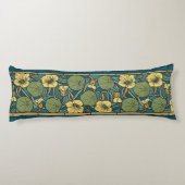 Blauw gele Nasturtium Flower Nouveau Pattern Lichaamskussen (Achterkant)