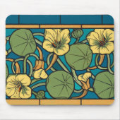 Blauw gele Nasturtium Flower Nouveau Pattern Muismat (Voorkant)