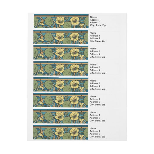 Blauw gele Nasturtium Flower Nouveau Pattern Omwikkelbaar Adreslabel (Vel)