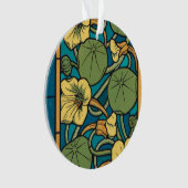 Blauw gele Nasturtium Flower Nouveau Pattern Ornament (voorkant)