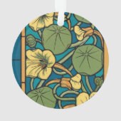 Blauw gele Nasturtium Flower Nouveau Pattern Ornament (achterkant)
