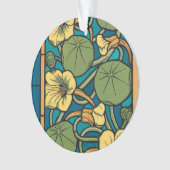 Blauw gele Nasturtium Flower Nouveau Pattern Ornament (voorkant)