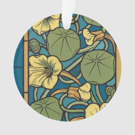 Blauw gele Nasturtium Flower Nouveau Pattern Ornament (voorkant)