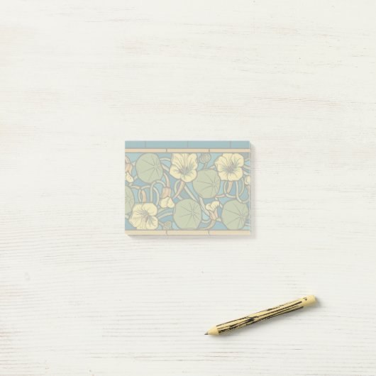 Blauw gele Nasturtium Flower Nouveau Pattern Post-it® Notes (Op bureau)