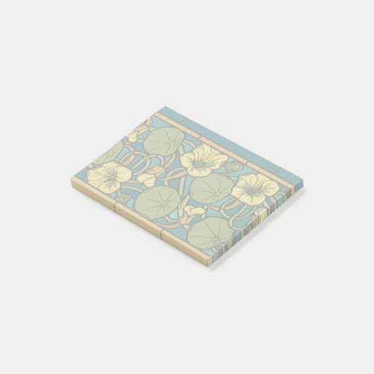 Blauw gele Nasturtium Flower Nouveau Pattern Post-it® Notes (Schuin)