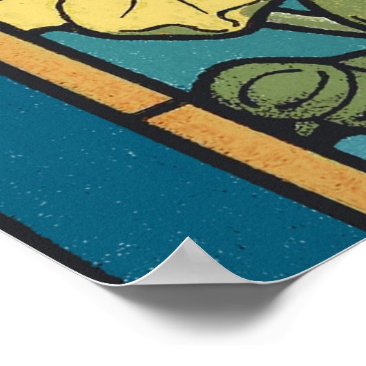 Blauw gele Nasturtium Flower Nouveau Pattern Poster (Hoek)