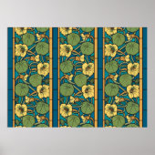 Blauw gele Nasturtium Flower Nouveau Pattern Poster (Voorkant)