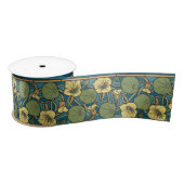 Blauw gele Nasturtium Flower Nouveau Pattern Satijnen Lint (Spoel)