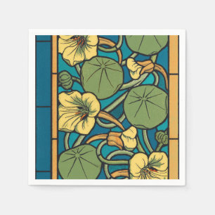 Blauw gele Nasturtium Flower Nouveau Pattern Servetten