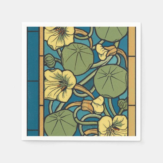 Blauw gele Nasturtium Flower Nouveau Pattern Servetten (Voorkant)