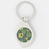 Blauw gele Nasturtium Flower Nouveau Pattern Sleutelhanger (Voorkant)