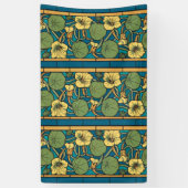 Blauw gele Nasturtium Flower Nouveau Pattern Spandoek (Verticaal)