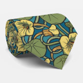 Blauw gele Nasturtium Flower Nouveau Pattern Stropdas (Opgerold)
