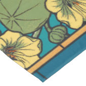 Blauw gele Nasturtium Flower Nouveau Pattern Tafelkleed (Gekanteld)