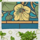 Blauw gele Nasturtium Flower Nouveau Pattern Theedoek (Gevouwen)