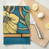 Blauw gele Nasturtium Flower Nouveau Pattern Theedoek (Quarter Fold)