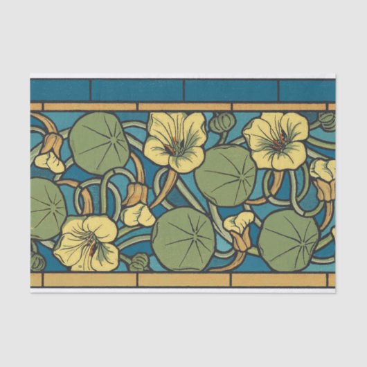 Blauw gele Nasturtium Flower Nouveau Pattern Tissuepapier (Voorkant)