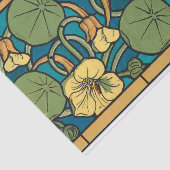 Blauw gele Nasturtium Flower Nouveau Pattern Tissuepapier (Detail)