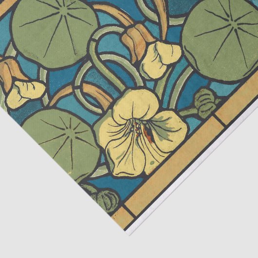Blauw gele Nasturtium Flower Nouveau Pattern Tissuepapier (Detail)