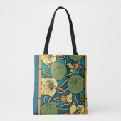 Blauw gele Nasturtium Flower Nouveau Pattern Tote Bag (Voorkant)