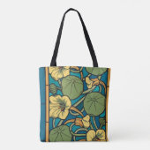 Blauw gele Nasturtium Flower Nouveau Pattern Tote Bag (Achterkant)