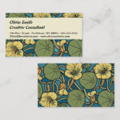 Blauw gele Nasturtium Flower Nouveau Pattern Visitekaartje (Voorkant / Achterkant)