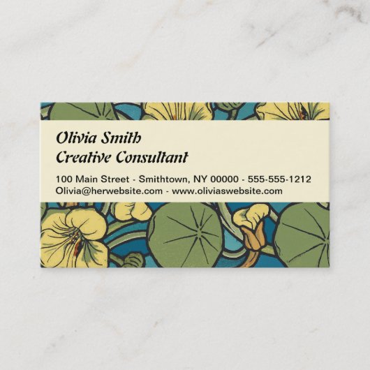 Blauw gele Nasturtium Flower Nouveau Pattern Visitekaartje (Voorkant)