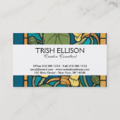 Blauw gele Nasturtium Flower Nouveau Pattern Visitekaartje (Achterkant)