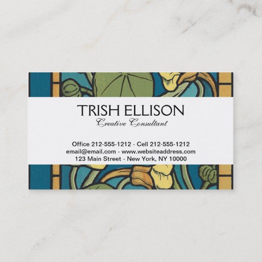 Blauw gele Nasturtium Flower Nouveau Pattern Visitekaartje (Achterkant)