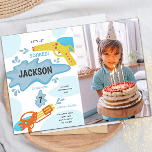 Blauw gele Pistool Birthday Invitatie foto Kaart