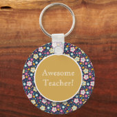 Blauw gele roze Floral Geweldige leraar Sleutelhanger (Voorkant)