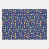 Blauw-gele roze katoenkern Boho bloemen Inpakpapier Vel (Voorkant 3)