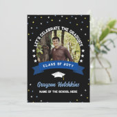 Blauw Gele Sterren Gefeliciteerd de Afgestudeerde  Kaart (Staand voorkant)