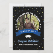 Blauw Gele Sterren Vieren De Geslaagde Foto Kaart (Voorkant)