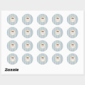 Blauw Gele Strepen Kat Ronde Sticker (Vel)