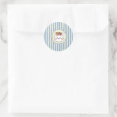 Blauw Gele Strepen Kat Ronde Sticker (Tas)